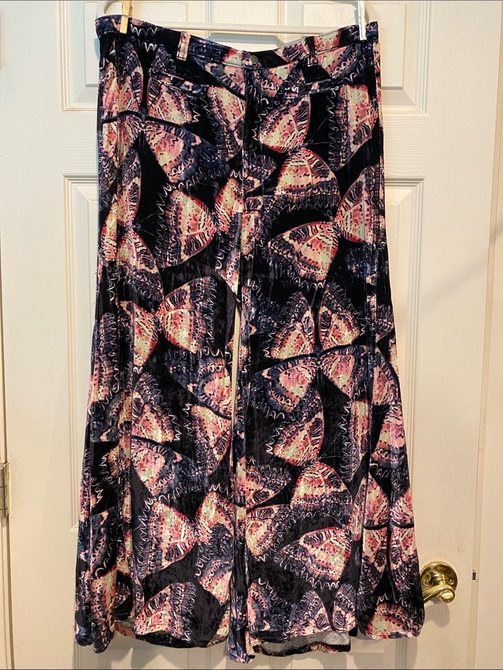 Free People Wide Leg Pants in Black and Pink Butterfly Print